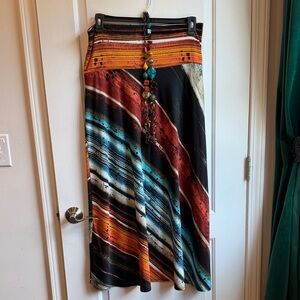 Melissa Paige Black, Orange, and Blue Maxi Skirt